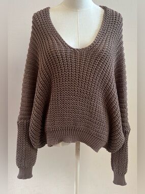 VICI Chunky Knit Sweater Small Taupe Oversized Cozy Pullover